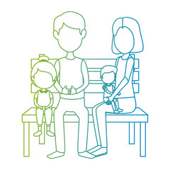 parents couple with kids in the park chair characters
