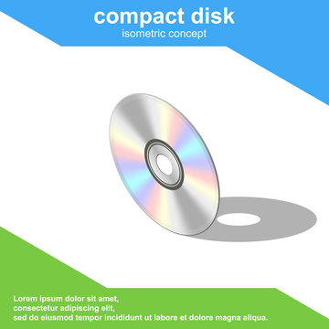 Isometric realistic compact CD or DVD disc vector illustration.