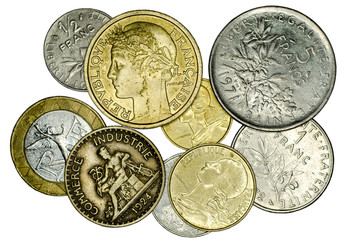 Different French coins.
