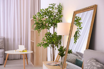 Elegant room interior with large mirror