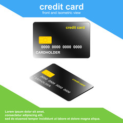 Credit card front and isometric view vector concept.