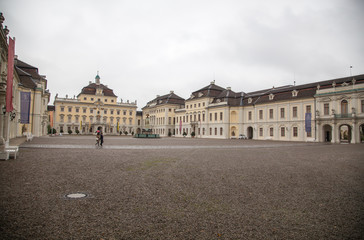 Fototapeta na wymiar Schloss Ludwigsburg is one of Germany's largest Baroque palaces and features an enormous garden in that style.