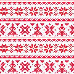 Christmas or winter vector seamless pattern, inspired by Sami Lapland folk art, traditional needlework and embroidery design 