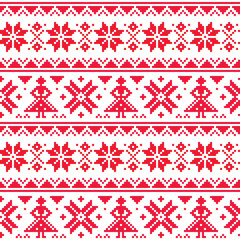Christmas or winter vector seamless pattern, inspired by Sami Lapland folk art, traditional needlework and embroidery design 