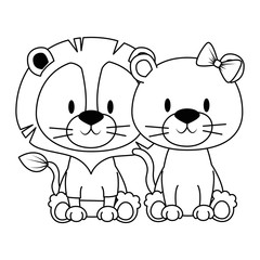 cute and adorable couple lions characters