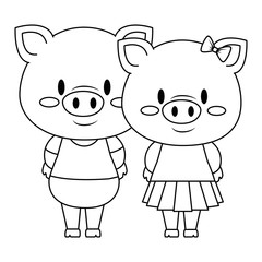 cute and adorable couple piggy characters