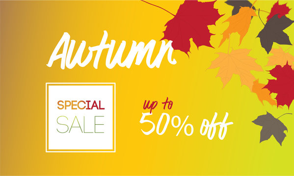 Autumn/Fall Sales Banner with Falling Leaves Illustration