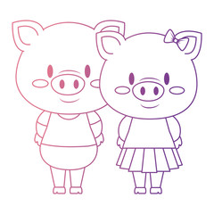 cute and adorable couple piggy characters