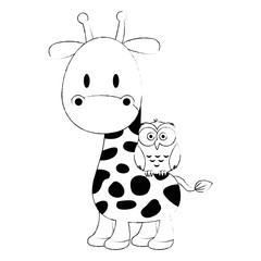 cute and adorable giraffe with owl characters
