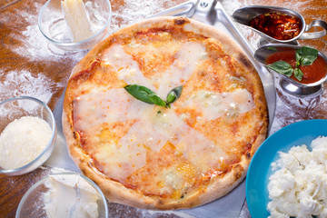 close up of tasty italian four cheese