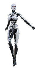 3D Rendering Female Robot on White