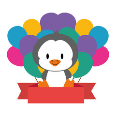 cute and adorable penguin with balloons helium