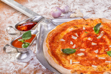 Close up of delicious marinara pizza