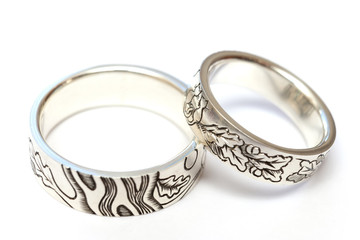 Silver engagement rings with engraving according to the author's sketch.