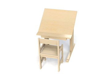 Children's small wooden table and chair.