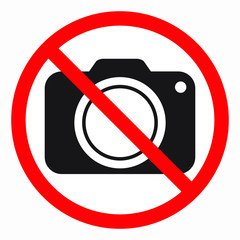 No cameras allowed sign. Red prohibition no camera sign. No taking pictures, no photographs sign.