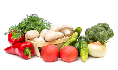 Different vegetables on white.