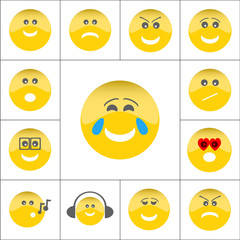 Fototapeta premium Set of round face emoji isolated flat vector icons