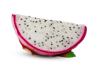 A slice of ripe dragon fruit isolated on white background. with clipping path
