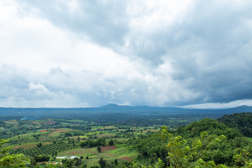The point of view of the mountains and the town of Phetchabun at Khao Takhian Ngo , Phetchabun in Thailand.