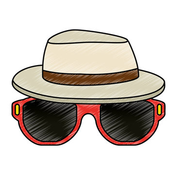 sunglasses summer with hat vector illustration design