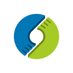 Letter O logo template. Blue and green hand forming a circle shape. Vector illustration.