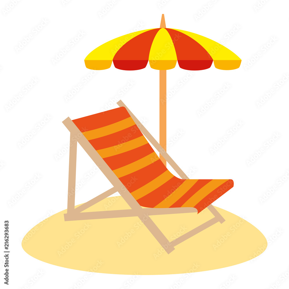 Sticker beach chair with umbrella vector illustration design