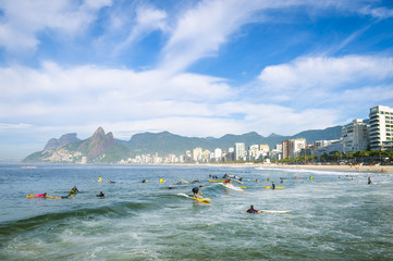 Early morning at Arpoador, a popular surf spot and surf school in Ipanema, Rio de Janeiro, Brazil