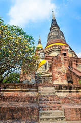 Fototapeta premium Ayutthaya, Thailand-March 24, 2018: Wat Yai Chai Mongkhon or the Great Monastery of Auspicious Victoryis 