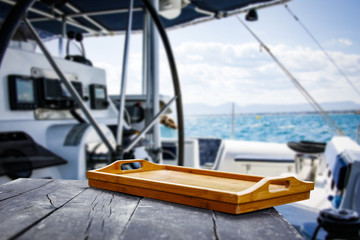 Fototapeta premium desk of free space for your decoration and yacht background. 