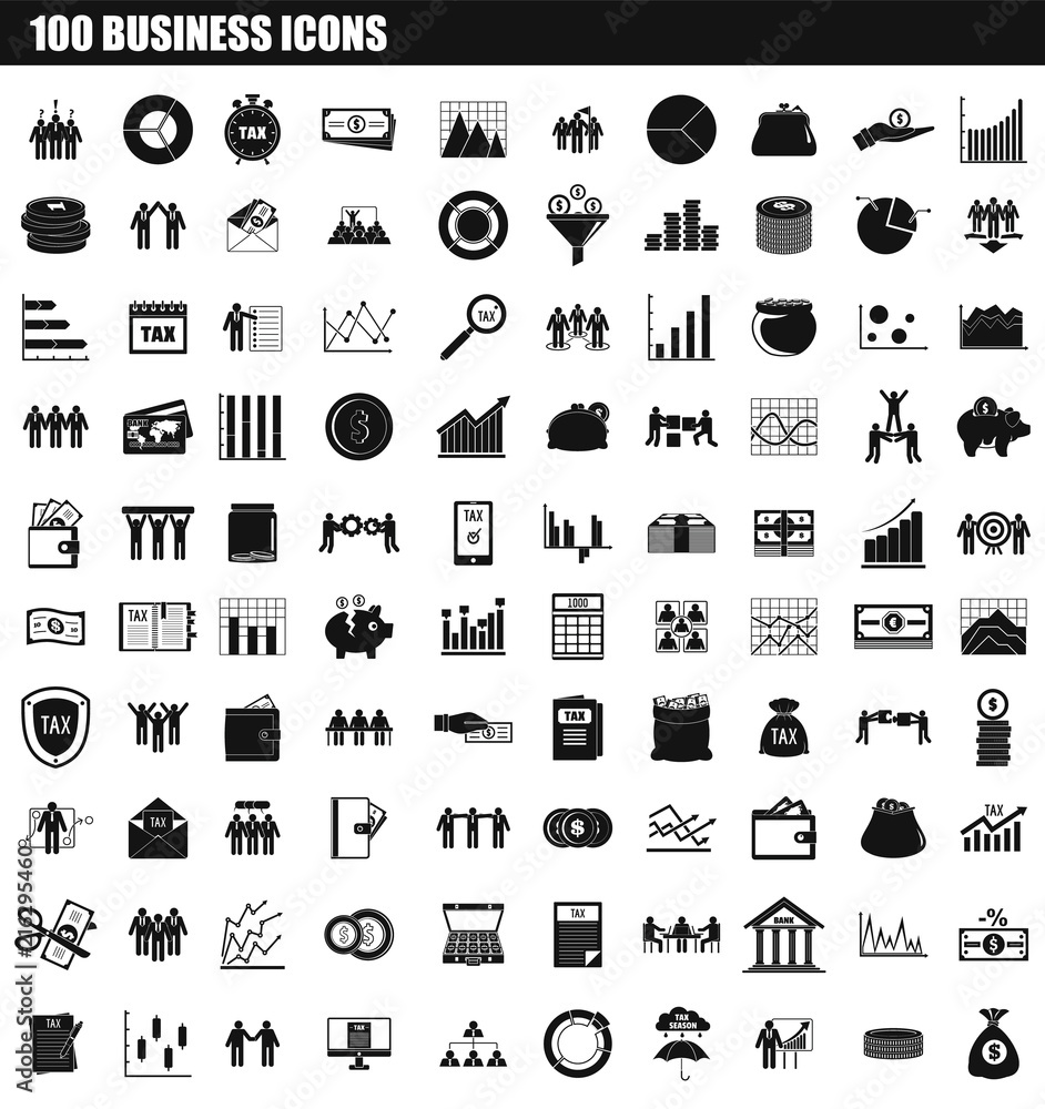 Poster 100 business icon set. simple set of 100 business vector icons for web design isolated on white back