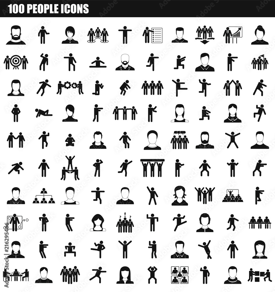 Poster 100 people icon set. simple set of 100 people vector icons for web design isolated on white backgrou