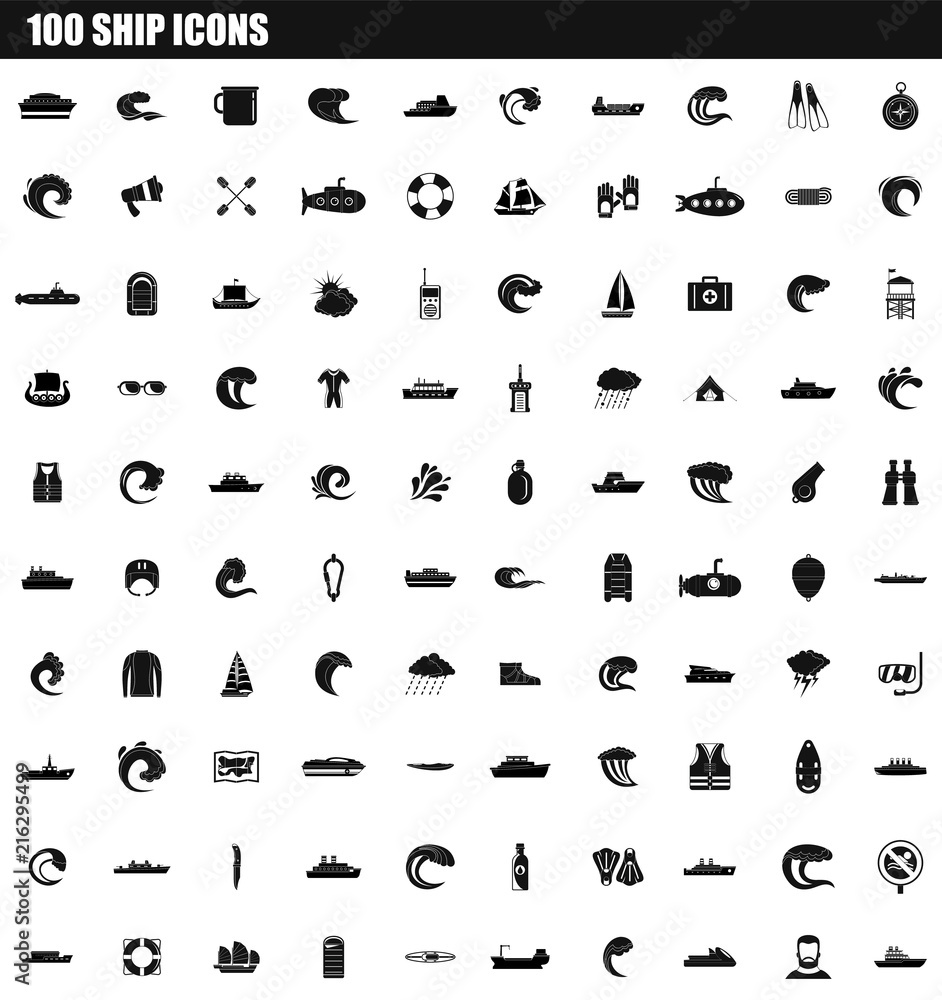 Poster 100 ship icon set. simple set of 100 ship vector icons for web design isolated on white background