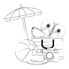 umbrella beach with vacations accessories vector illustration design