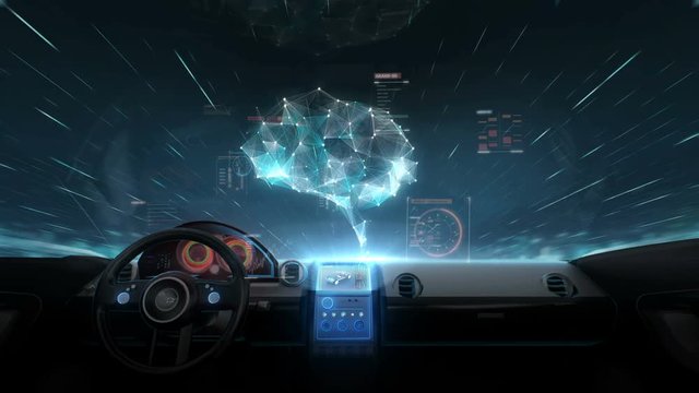 Inside of Future hybrid cars, Brain CPU chip, grow artificial intelligence, 4k movie. 2.