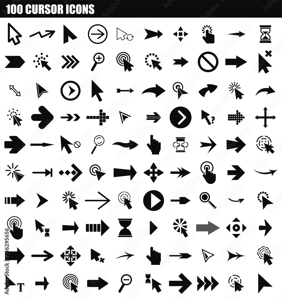 Poster 100 cursor icon set. simple set of 100 cursor vector icons for web design isolated on white backgrou