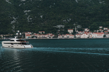 Expensive big yacht sails in the Kotor bay