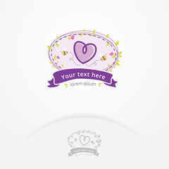Sweet boutique logo. Vector of plants with bees and heart shape, Labels for boutiques and food. Sweet and cute logo template