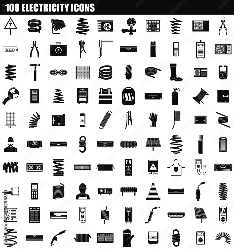 Poster 100 electricity icon set. simple set of 100 electricity vector icons for web design isolated on whit