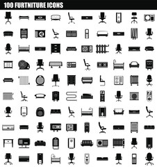 100 furniture icon set. Simple set of 100 furniture vector icons for web design isolated on white background