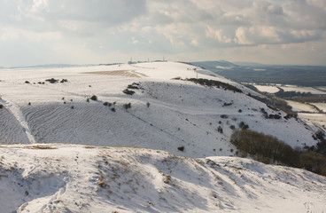 South Downs under snow, near Brighton, England