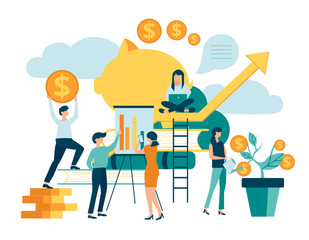 Group of people increase efficiency and income, make money.