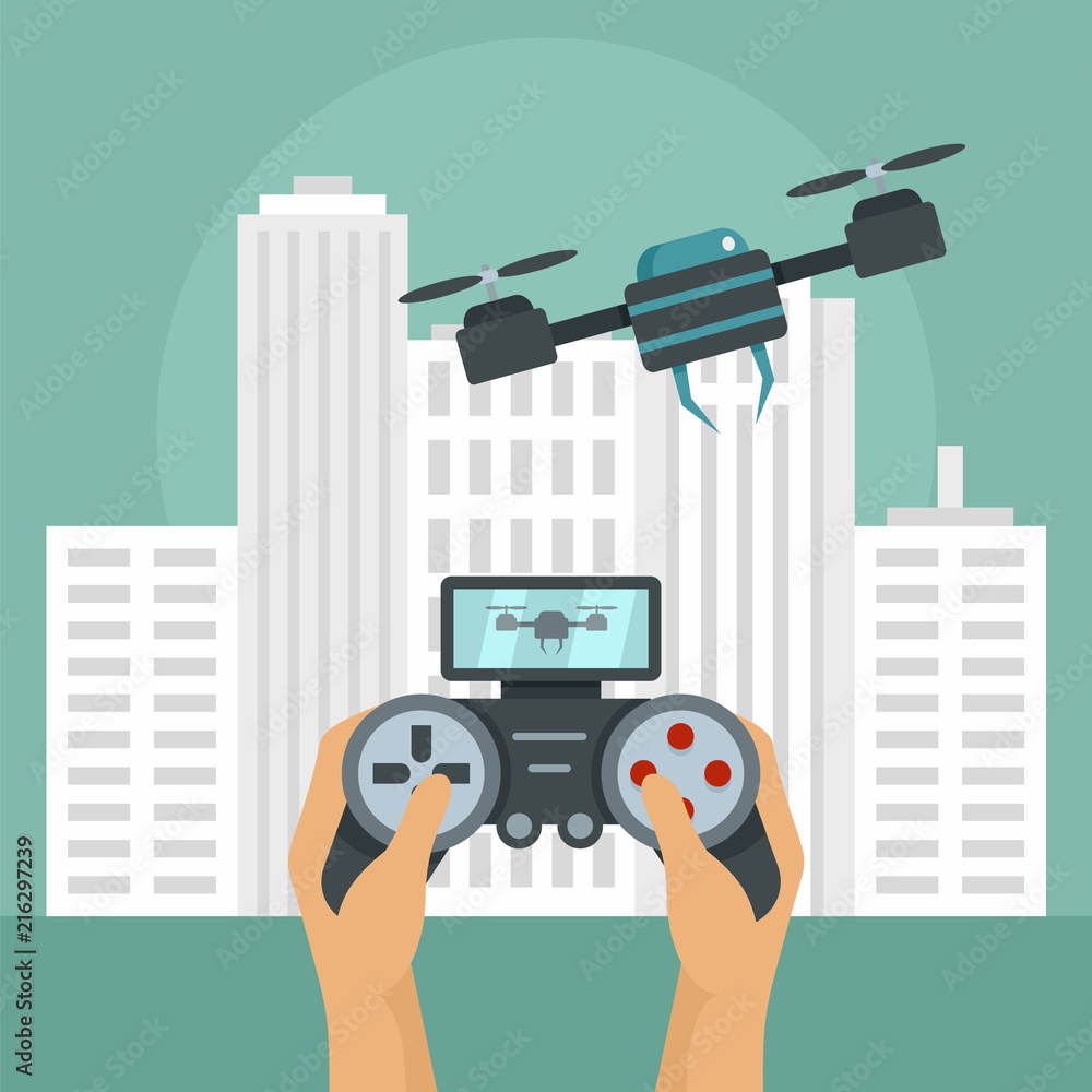 Poster joystick control drone background. flat illustration of joystick control drone vector background for