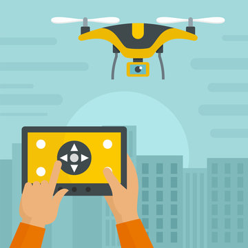 Control drone on pad background. Flat illustration of control drone on pad vector background for web design