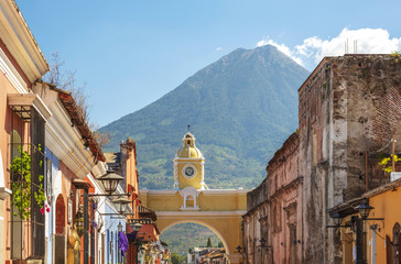 Antigua Guatemala is a classic colonial town with famous Arco de Santa Catalina and Volcan de Agua...
