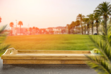Table background and palms decoration. 