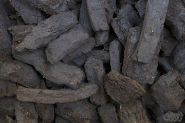 Pile of old fashioned peat blocks
