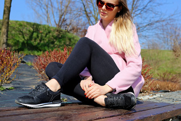 Woman on a park bench