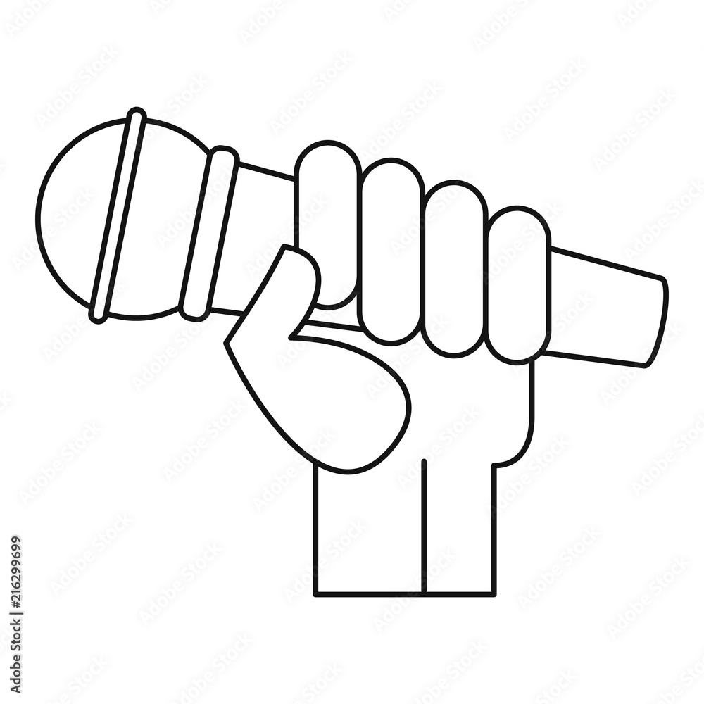 Poster microphone hand icon. outline microphone hand vector icon for web design isolated on white backgroun