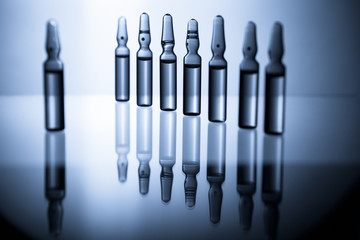 Group object of liquid medicinal agent in limpid glassware in medical laboratory.